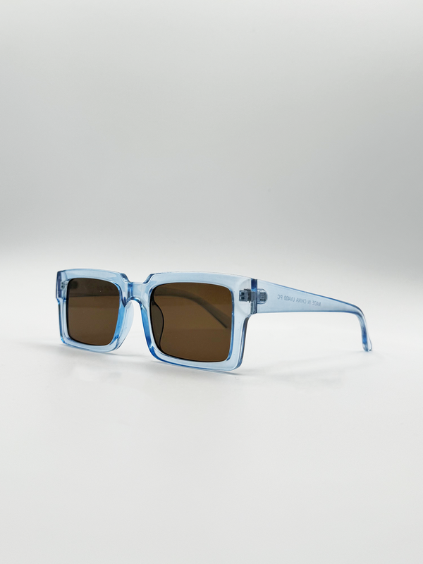 Svnx Square Frame Sunglasses In Translucent Blue With Brown Lenses