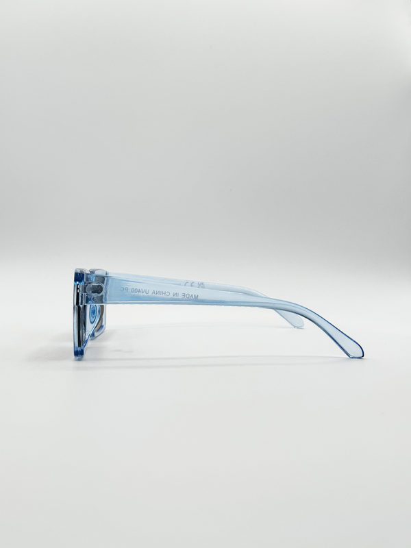 Svnx Square Frame Sunglasses In Translucent Blue With Brown Lenses
