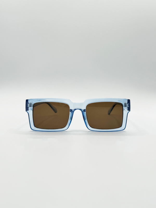 svnx Square Frame Sunglasses in Translucent Blue with Brown Lenses