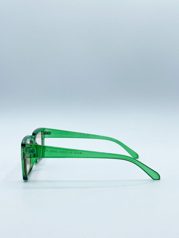 Svnx Square Frame Sunglasses In Translucent Green With Pink Lenses