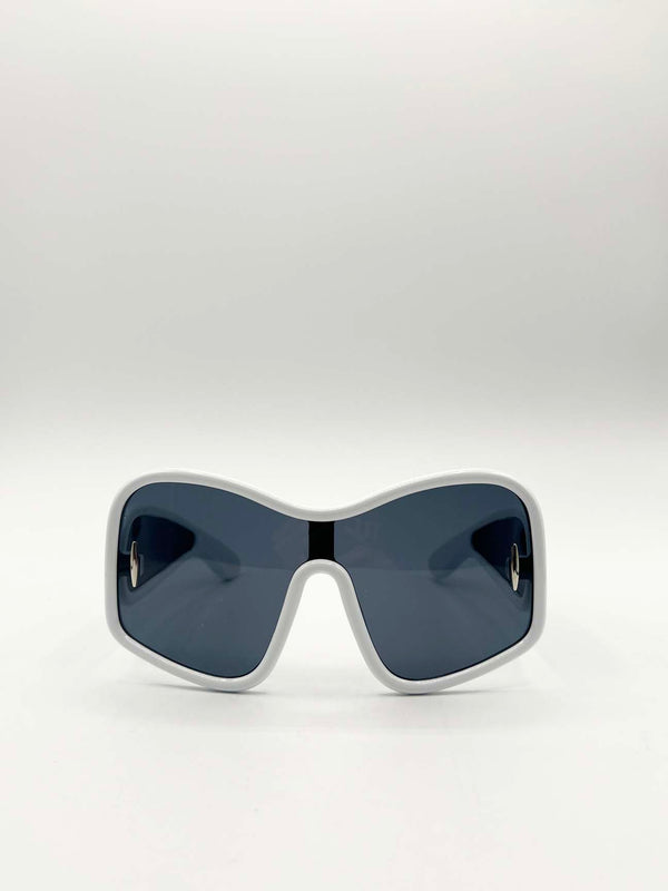 svnx Square Oversized Mask Sunglasses in White Black