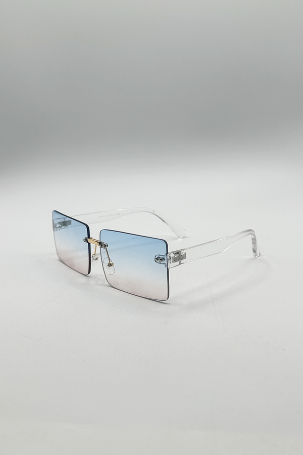 Svnx Square Rimless Sunglasses With Blue Ombre Lens