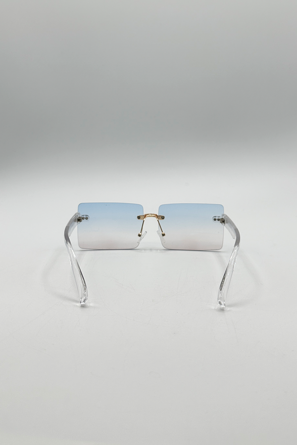 Svnx Square Rimless Sunglasses With Blue Ombre Lens