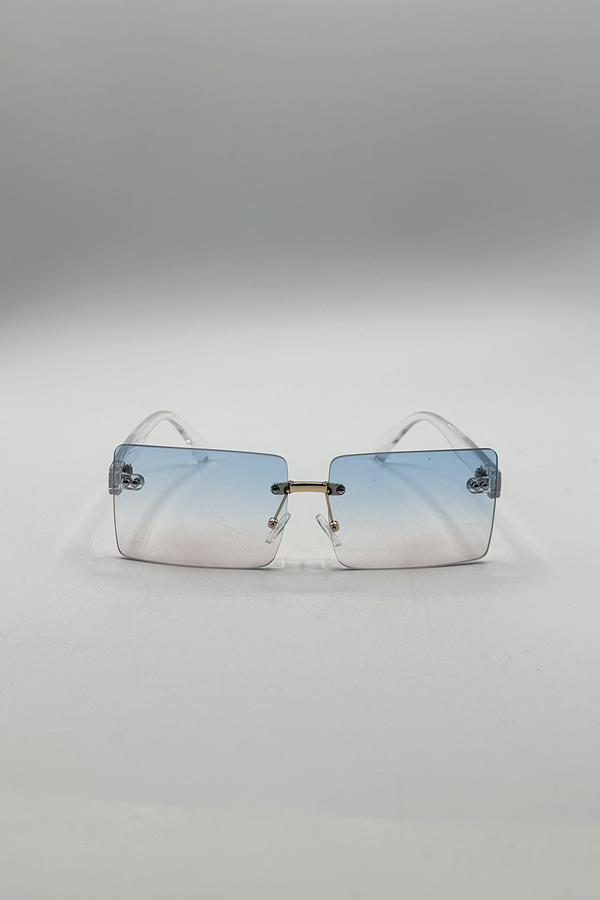 svnx Square Rimless Sunglasses with Blue Ombre Lens