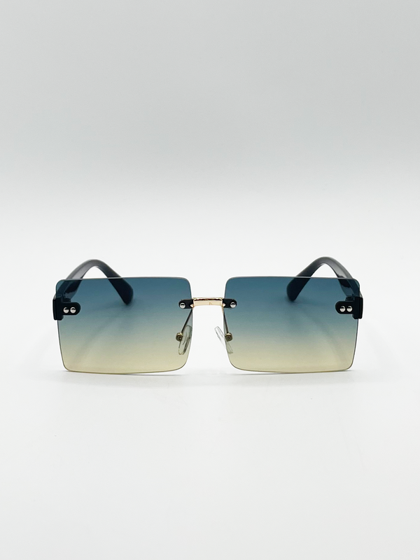 Svnx Square Rimless Sunglasses With Navy Ombre Lens