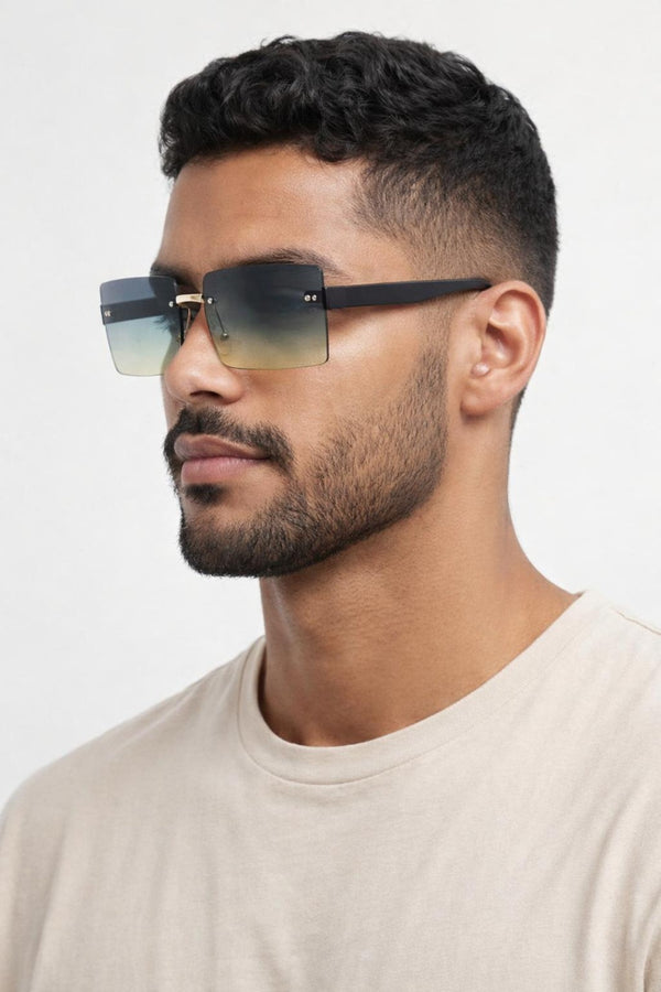 Svnx Square Rimless Sunglasses With Navy Ombre Lens