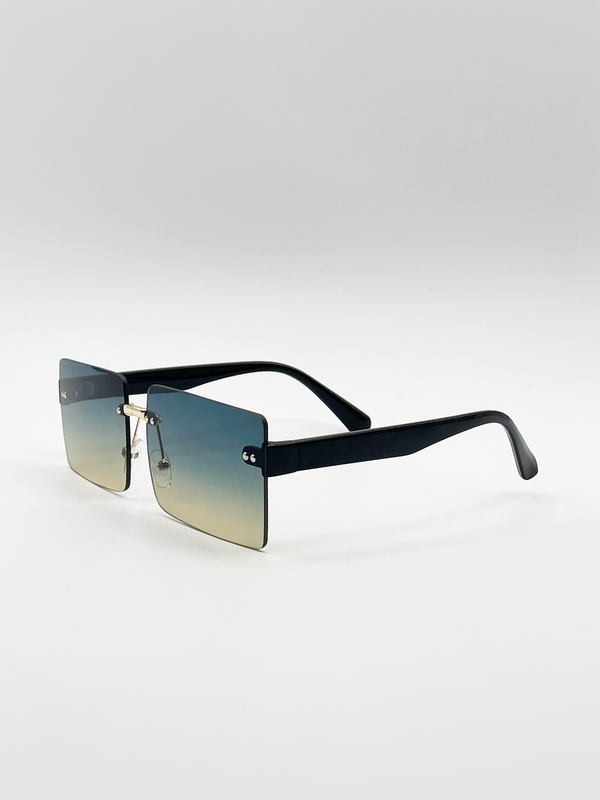 Svnx Square Rimless Sunglasses With Navy Ombre Lens