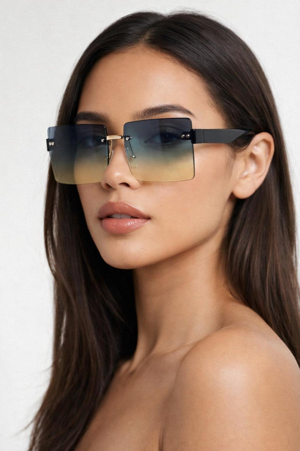 svnx Square Rimless Sunglasses with Navy Ombre Lens