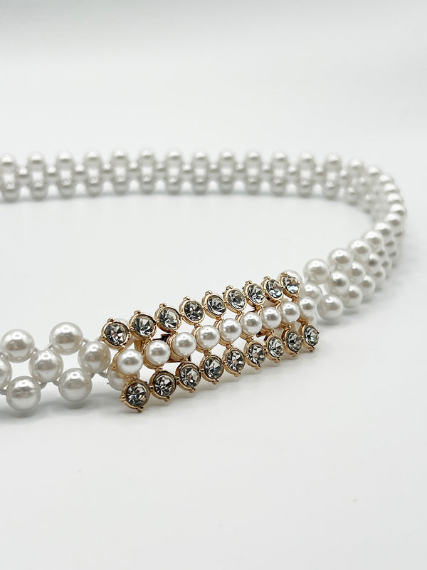 Svnx Strenchy Pearl Chain Belt With Diamante Buckle