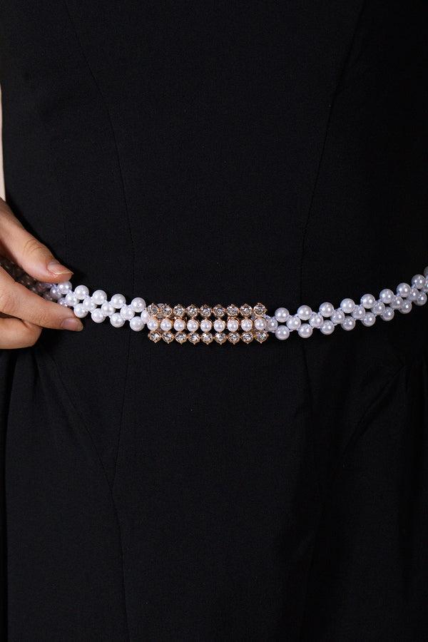Svnx Strenchy Pearl Chain Belt With Diamante Buckle