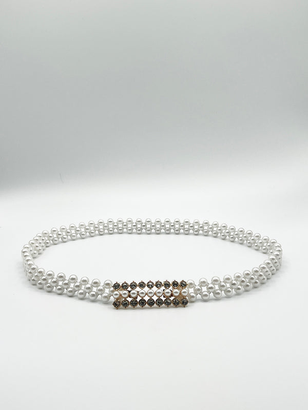 Svnx Strenchy Pearl Chain Belt With Diamante Buckle