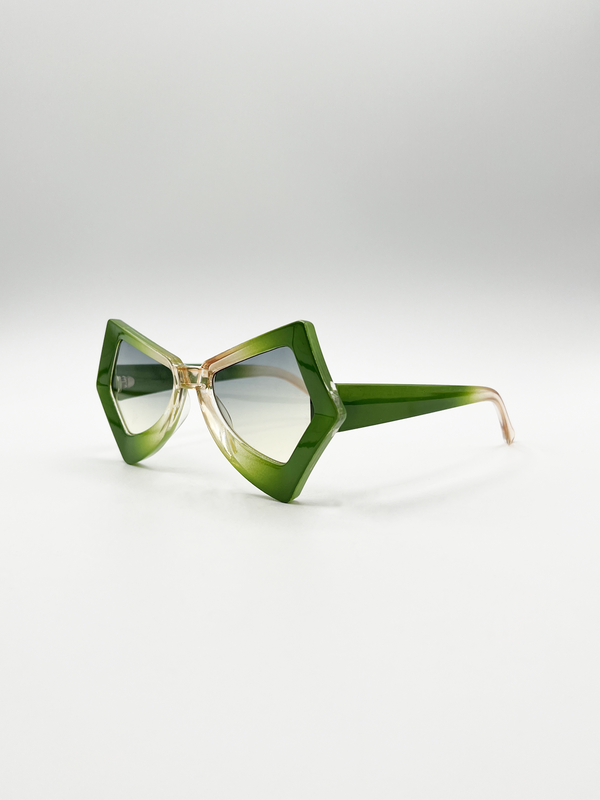 Svnx 2 Tone Angular Sunglasses In Green