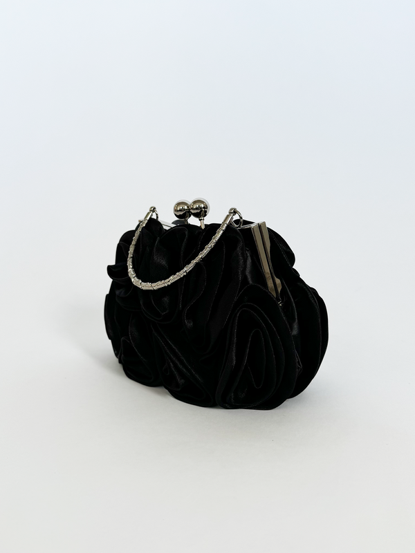 svnx 3D Rose Clutch Bag in Black