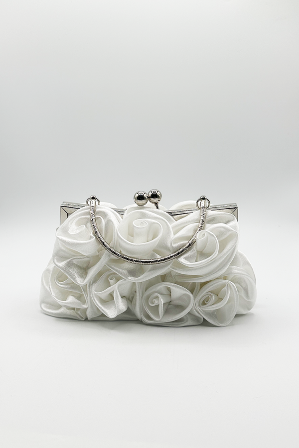 svnx 3D Rose Clutch Bag in White
