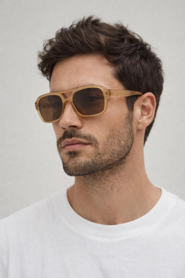 Svnx 70's Navigator Sunglasses In Matte Sand
