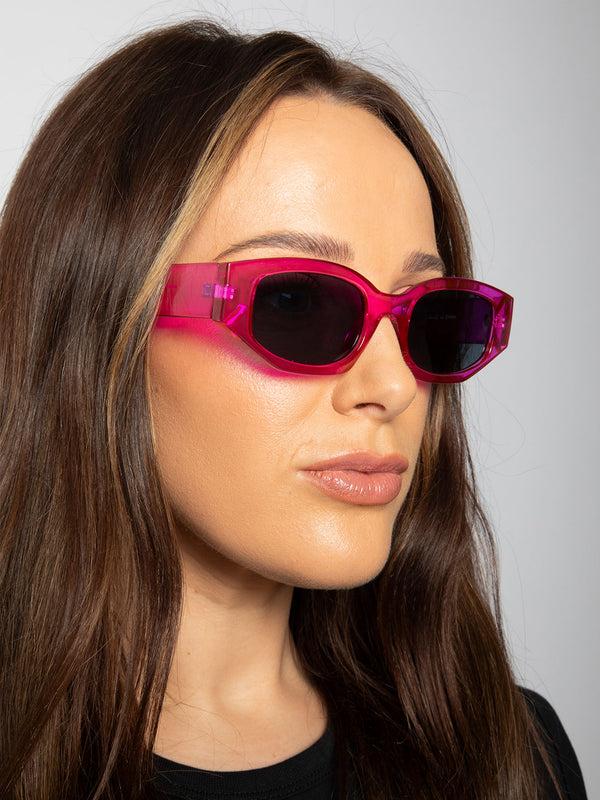 Svnx Angular Sunglasses In Translucent Hot Pink