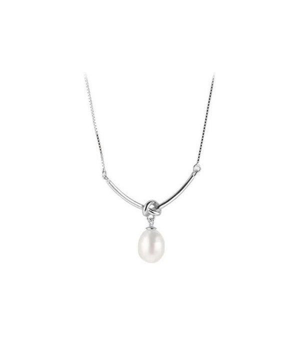 Svnx Baroque Oval Pearl Necklace In Silver
