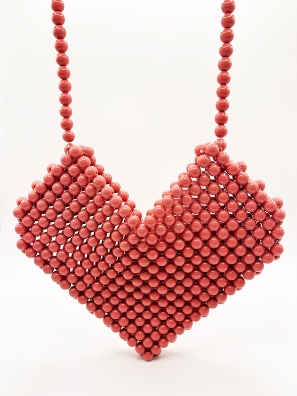 Svnx Beaded Heart Cross Body Bag In Vintage Pink