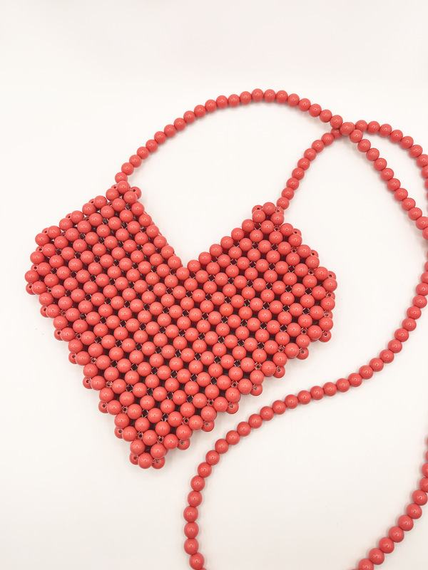 svnx Beaded heart cross body bag in vintage pink