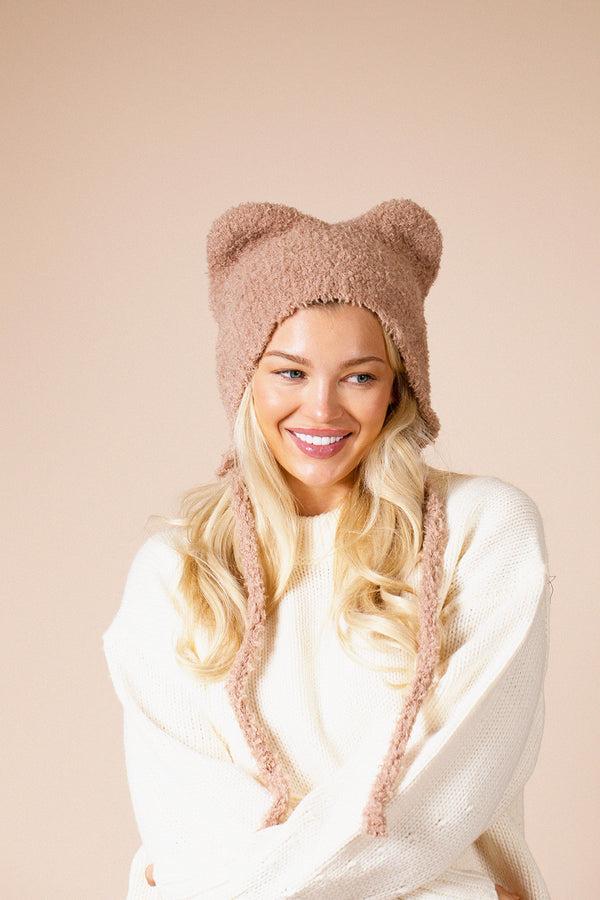 Svnx Beanie With Bear Ears In Beige