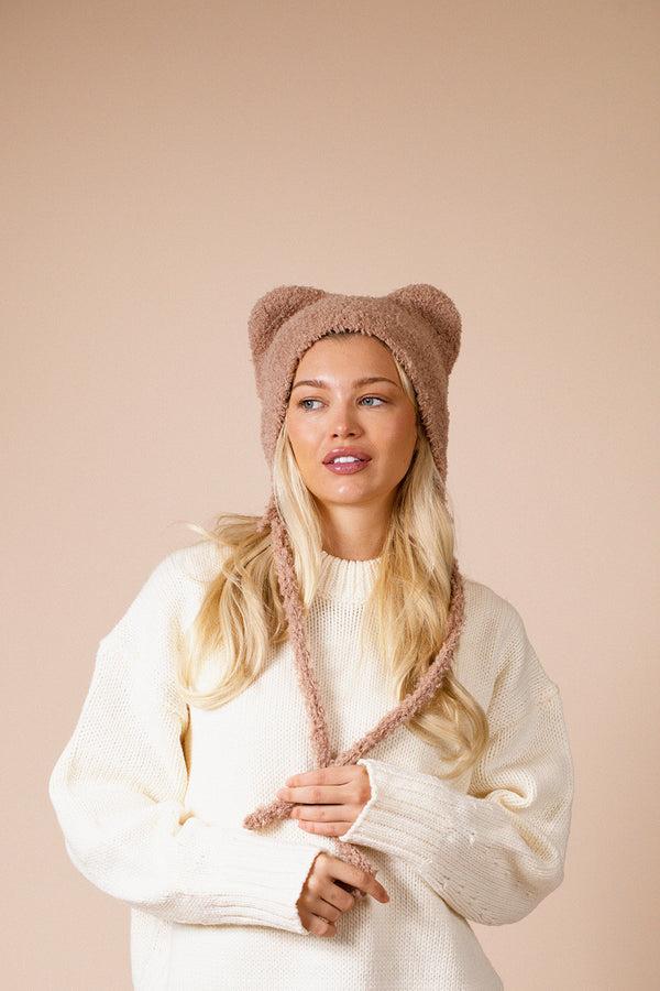 svnx Beanie With Bear Ears In Beige