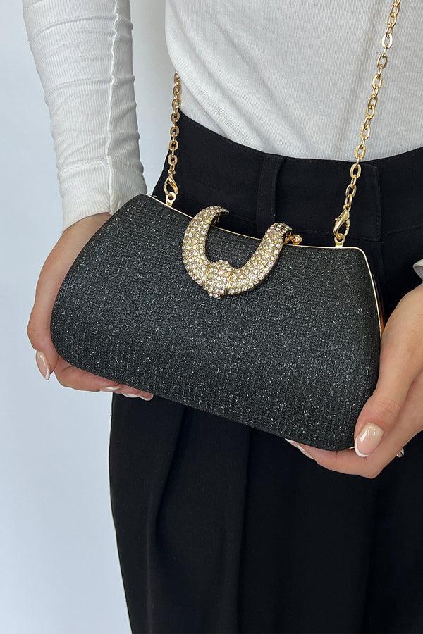 Svnx Black Shimmer Clutch Bag