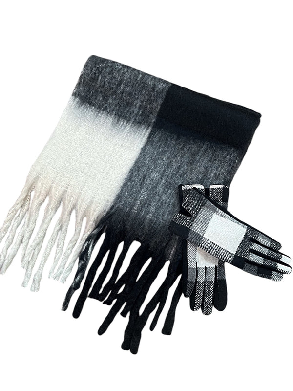 Svnx Black White Check Scarf & Gloves Set