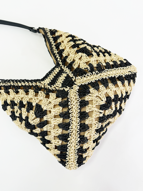 Svnx Black Woven Straw Shoulder Bag