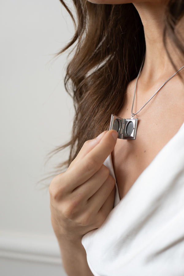 Svnx Booklet Locket Pendant Necklace In Silver