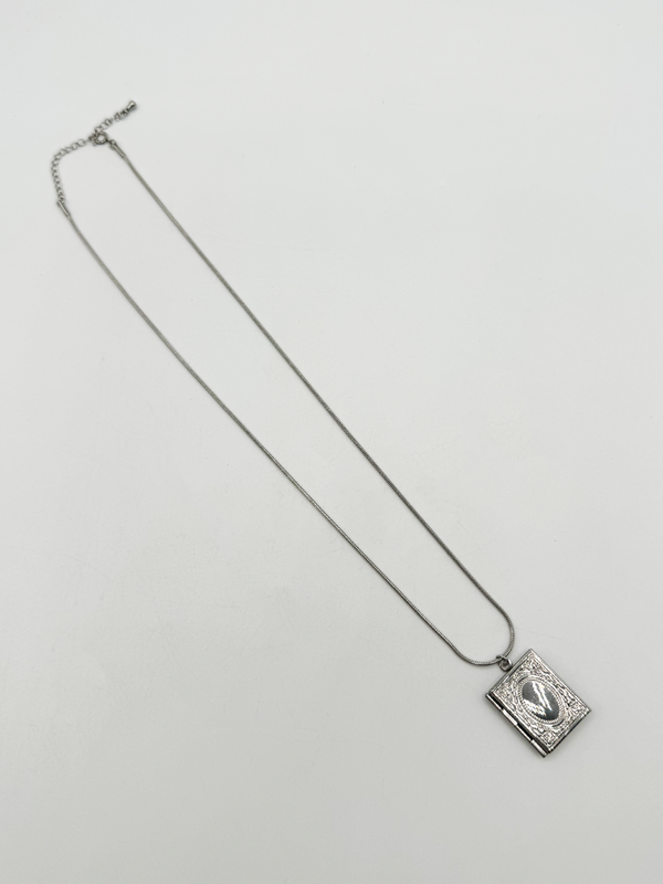 Svnx Booklet Locket Pendant Necklace In Silver