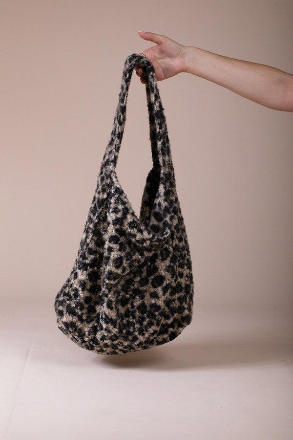 Svnx Borg Hobo Bag In Beige Leopard