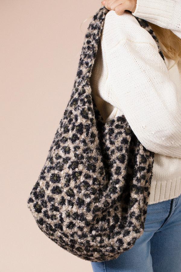 Svnx Borg Hobo Bag In Beige Leopard