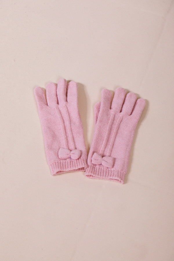 Svnx Bow Knitted Gloves In Pink