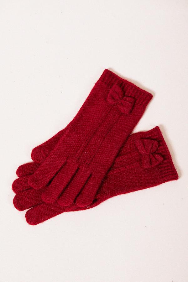 Svnx Bow Knitted Gloves In Red