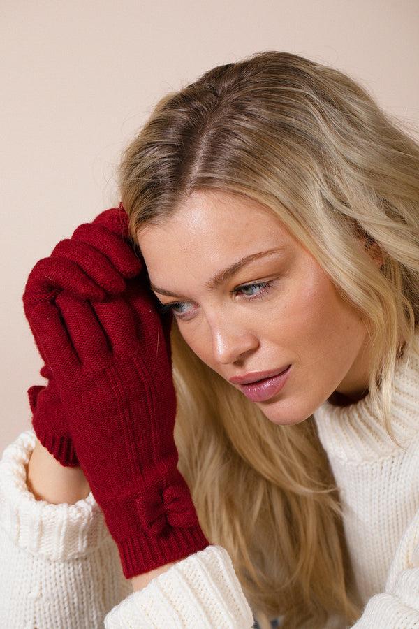 Svnx Bow Knitted Gloves In Red