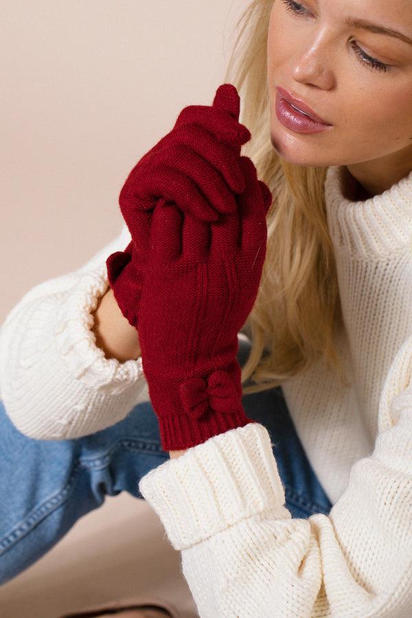 svnx Bow Knitted Gloves In Red