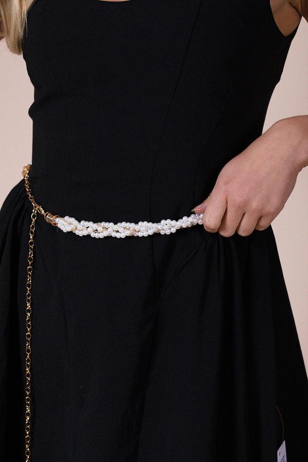 Svnx Braided Pearl Chain Belt In Gold