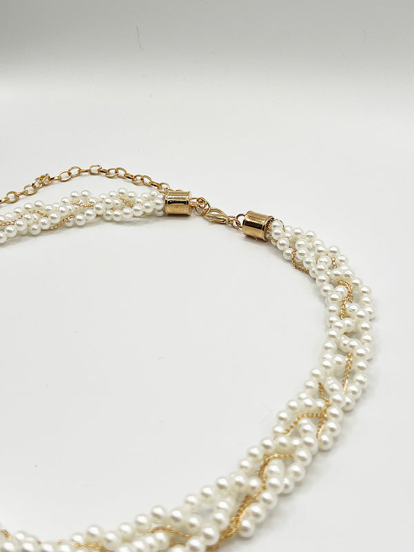 Svnx Braided Pearl Chain Belt In Gold