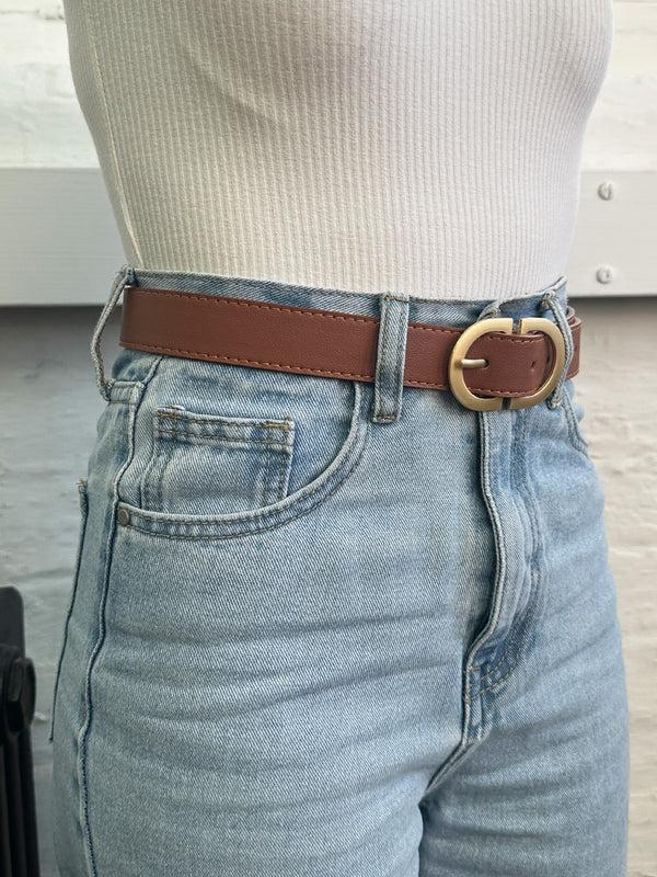 Svnx Brown Belt With Gold Metal Buckle