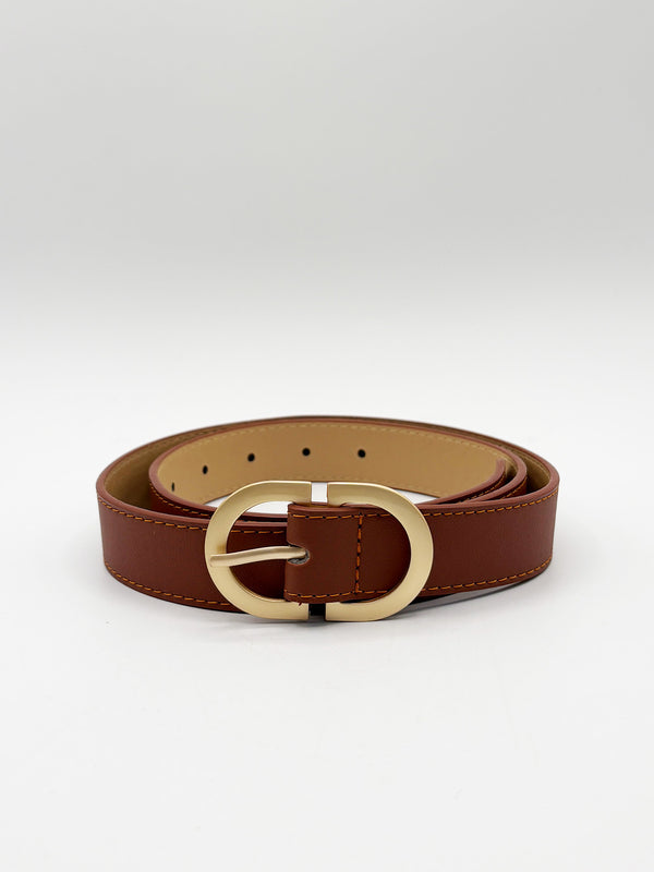 svnx Brown Belt with Gold Metal Buckle