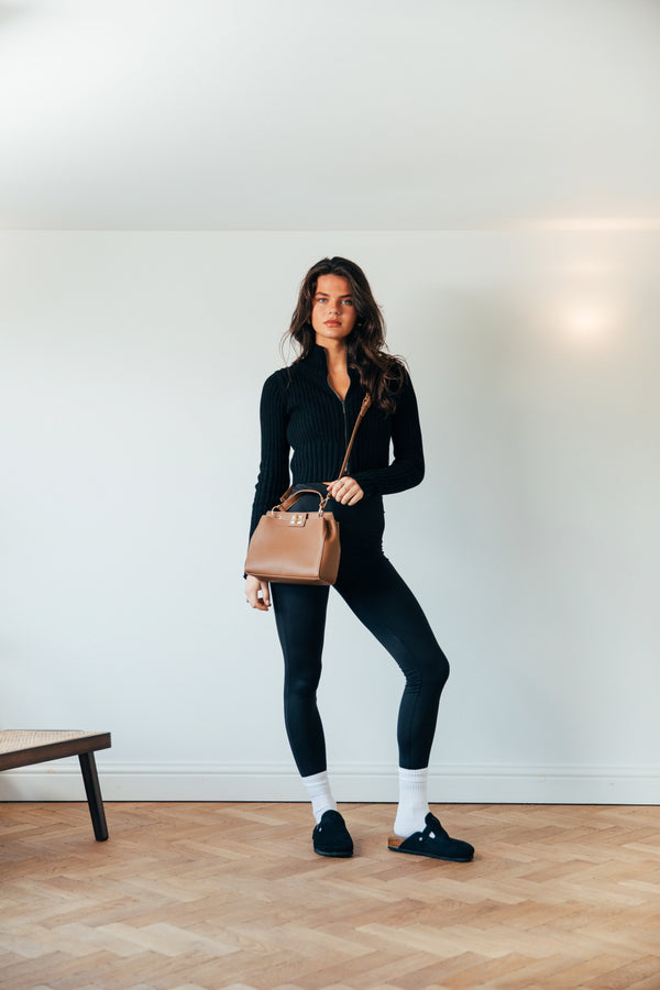 Svnx Brown Faux Leather Handbag With Gold Trim