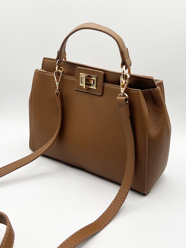Svnx Brown Faux Leather Handbag With Gold Trim