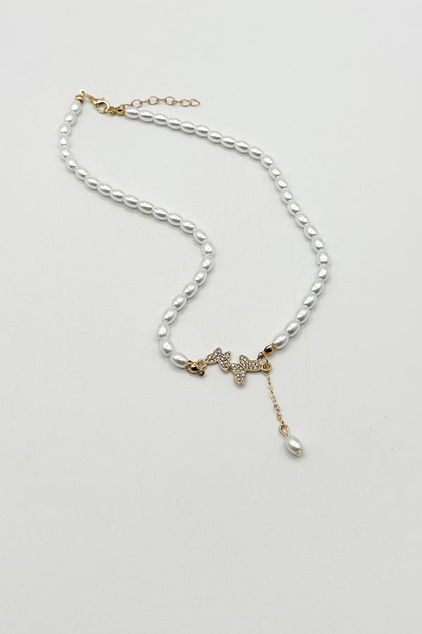 Svnx Butterfly Pearl Chain Necklace - Gift Boxed