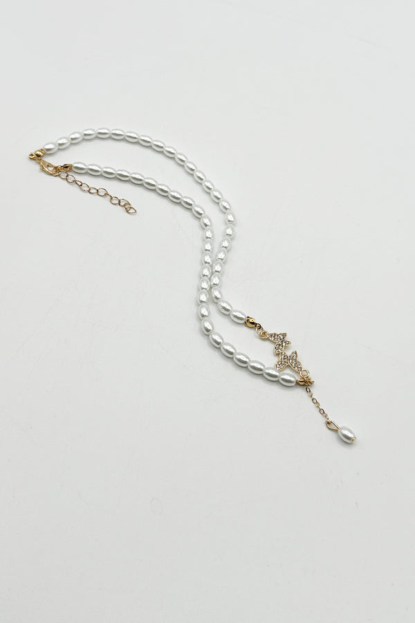 Svnx Butterfly Pearl Chain Necklace - Gift Boxed