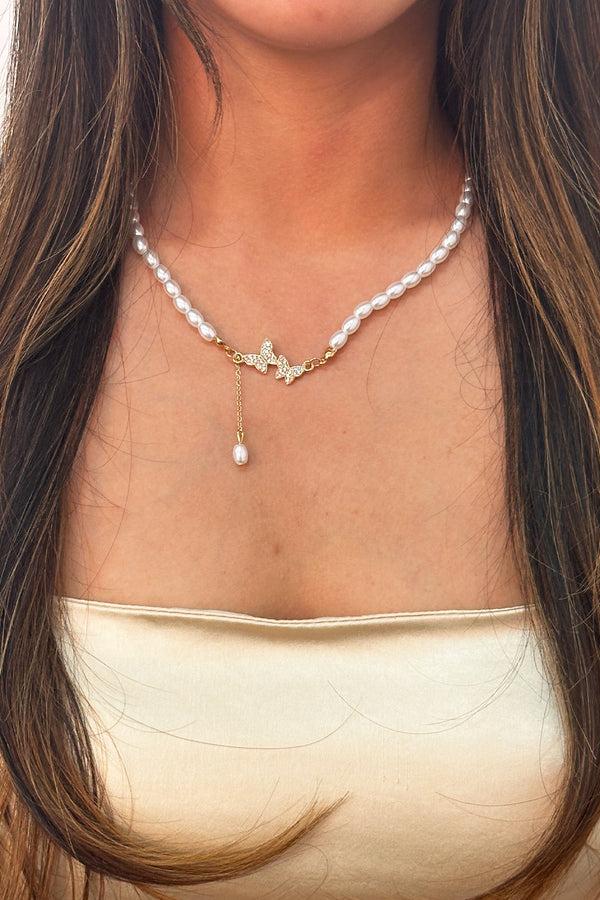 Svnx Butterfly Pearl Chain Necklace - Gift Boxed