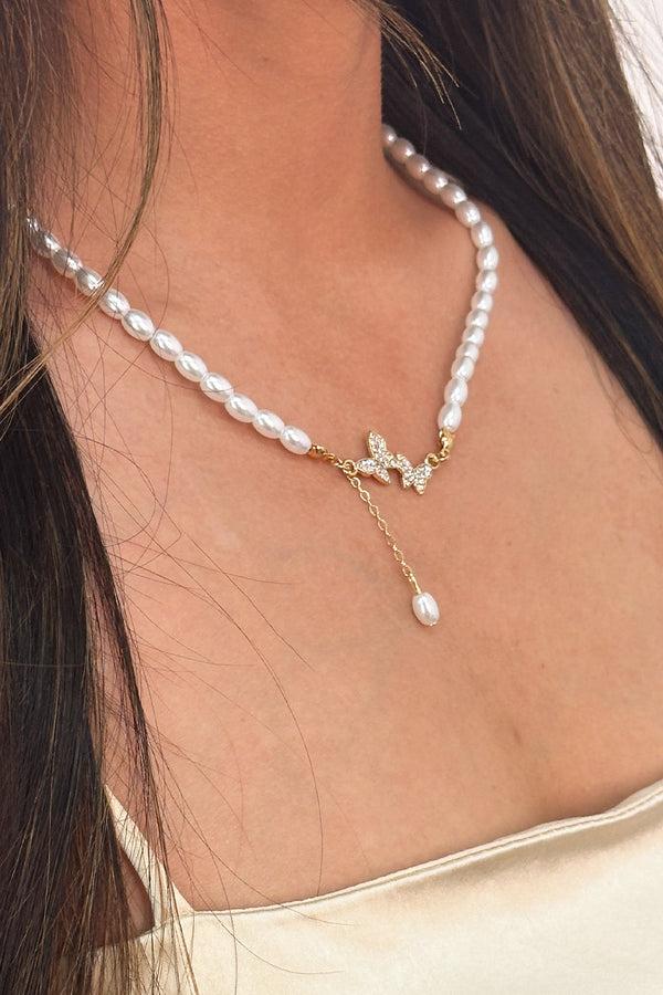 svnx Butterfly Pearl Chain Necklace - Gift Boxed