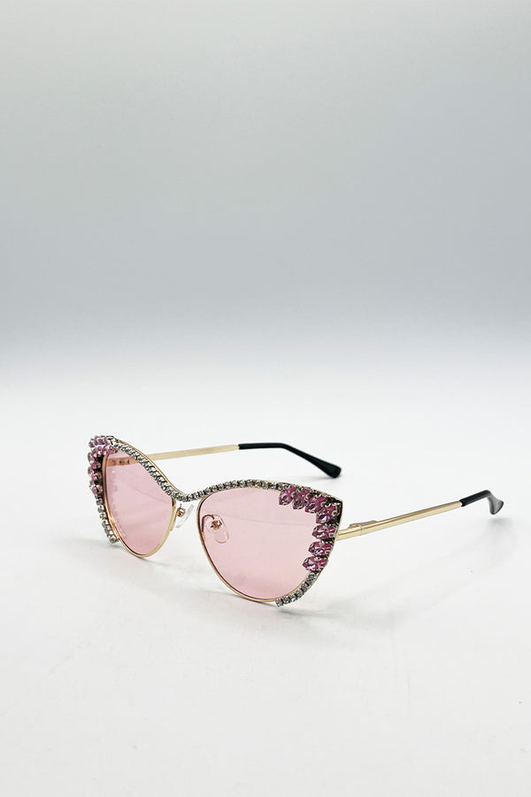 Svnx Cat-Eye Diamante Sunglasses In Pink