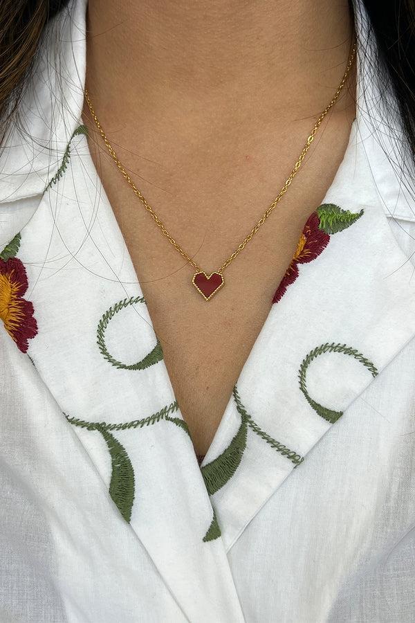 Svnx Cherry Red Heart Pendant Necklace - Gift Boxed
