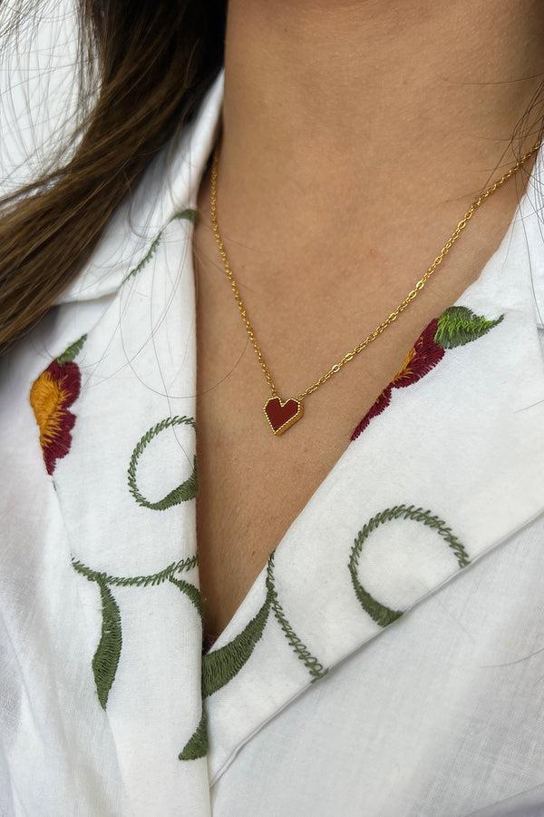 svnx Cherry Red Heart Pendant Necklace - Gift Boxed