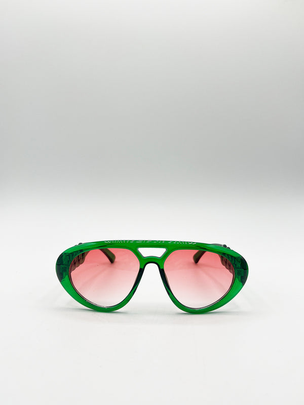 Svnx Chunky Aviator Sunglasses In Bright Green